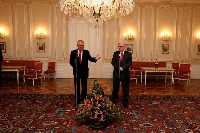 Prezident ČR Miloš Zeman a prezident SP ČR Jaroslav Hanák